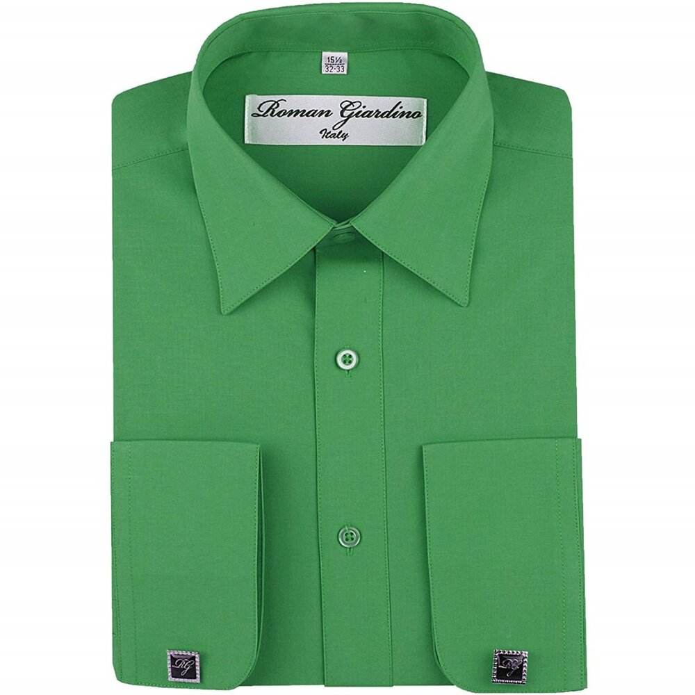 Men's Dress Shirts Convertible Long Sleeve Botton Down Collar - Spearmint